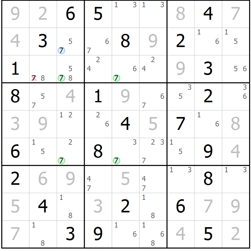 Position des candidats pour la solution de la Gr 45 page 48 du magazine de sudoku Suprême n° 034