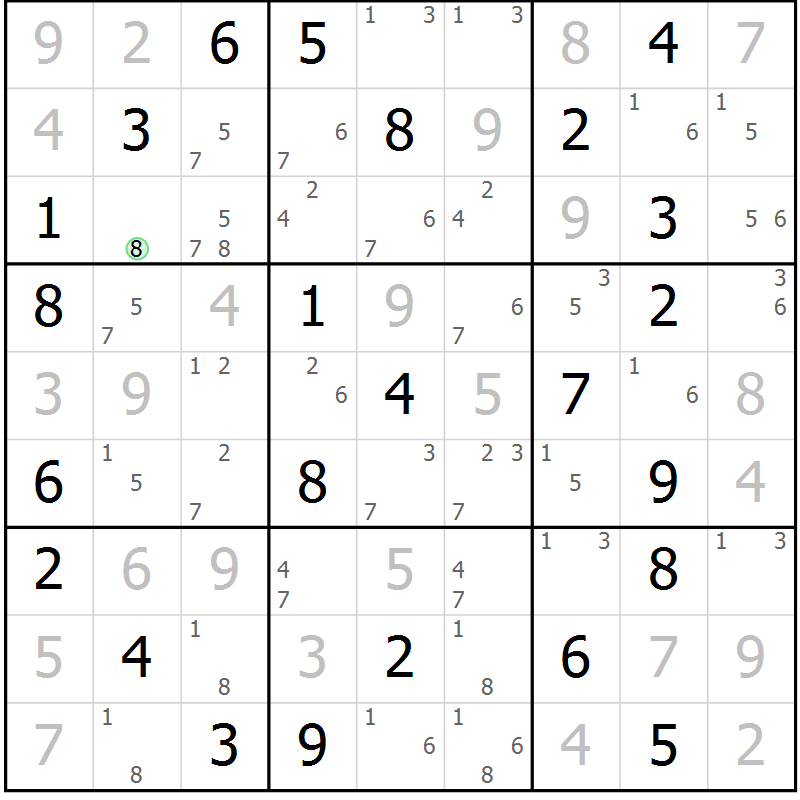 Position des candidats pour la solution de la Gr 45 page 48 du magazine de sudoku Suprême n° 034