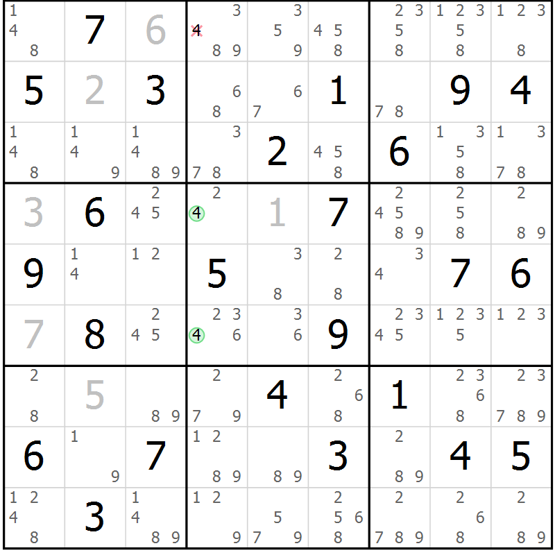 Position des candidats pour la solution de la Gr 46 page 49 du magazine de sudoku Suprême n° 034
