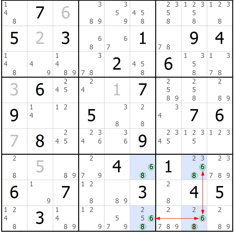 Position des candidats pour la solution de la Gr 46 page 49 du magazine de sudoku Suprême n° 034