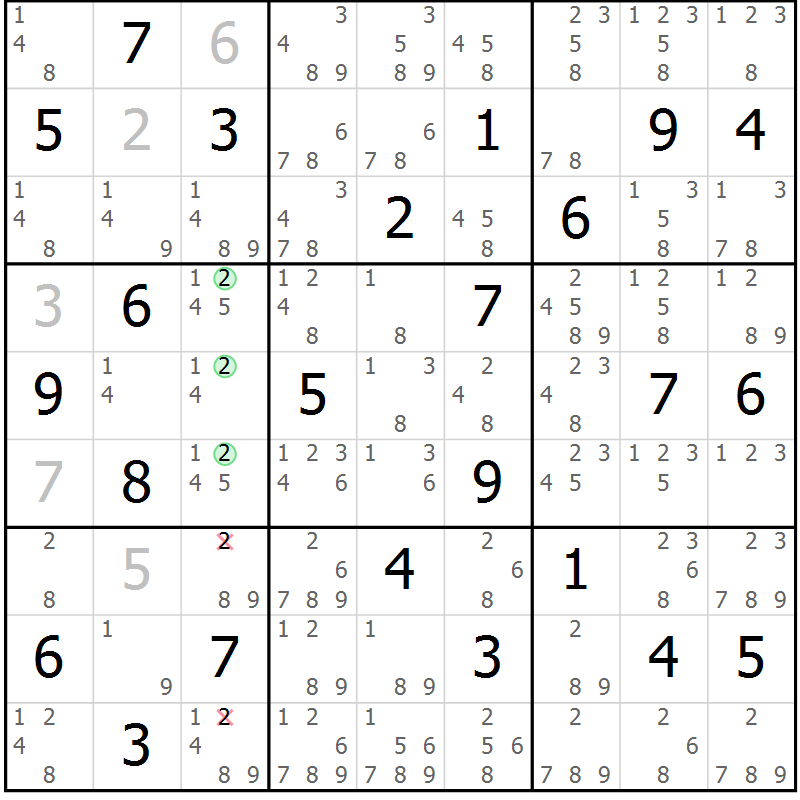 Position des candidats pour la solution de la Gr 46 page 49 du magazine de sudoku Suprême n° 034