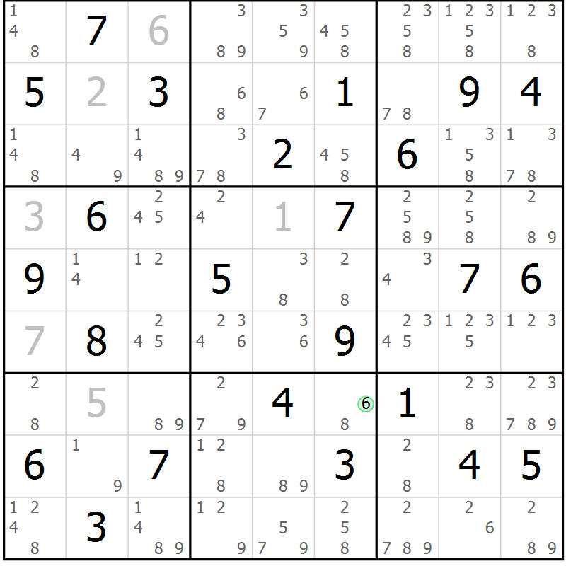 Position des candidats pour la solution de la Gr 46 page 49 du magazine de sudoku Suprême n° 034