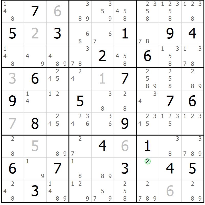 Position des candidats pour la solution de la Gr 46 page 49 du magazine de sudoku Suprême n° 034