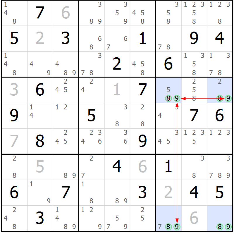 Position des candidats pour la solution de la Gr 46 page 49 du magazine de sudoku Suprême n° 034
