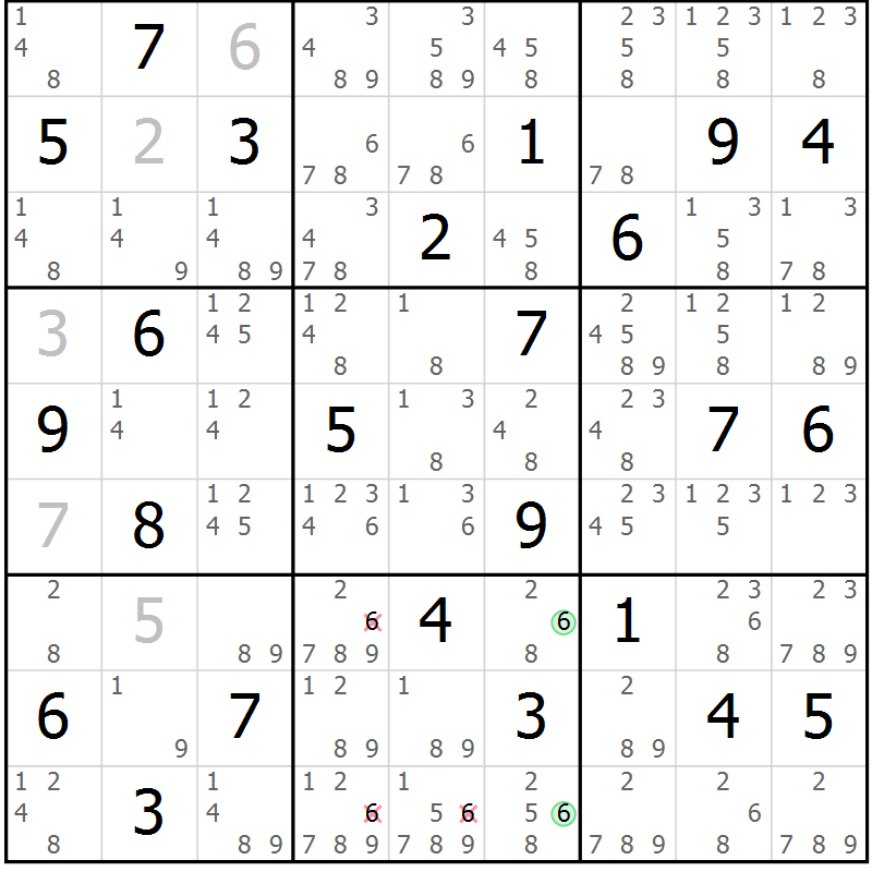 Position des candidats pour la solution de la Gr 46 page 49 du magazine de sudoku Suprême n° 034
