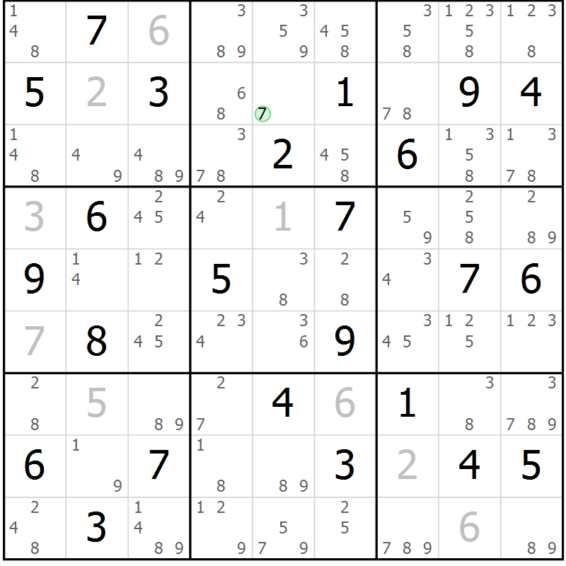 Position des candidats pour la solution de la Gr 46 page 49 du magazine de sudoku Suprême n° 034