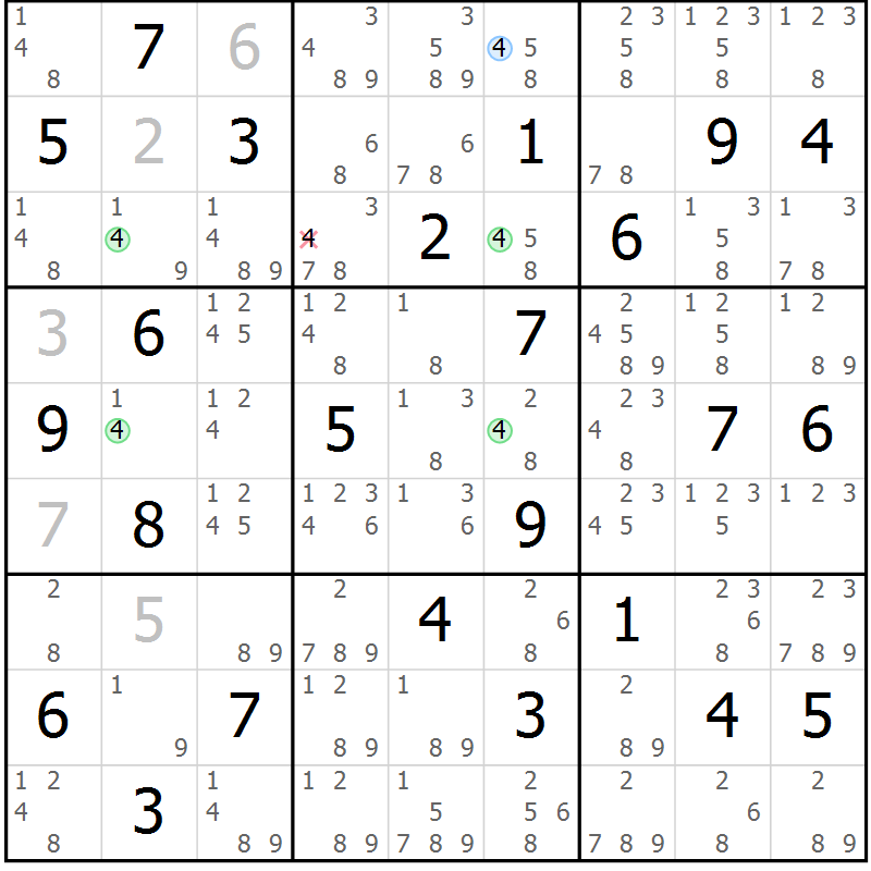 Position des candidats pour la solution de la Gr 46 page 49 du magazine de sudoku Suprême n° 034