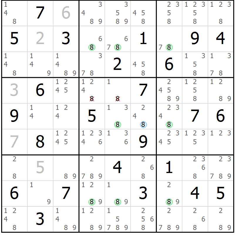 Position des candidats pour la solution de la Gr 46 page 49 du magazine de sudoku Suprême n° 034