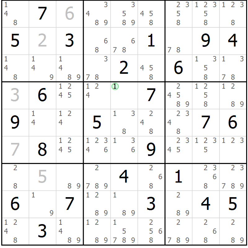 Position des candidats pour la solution de la Gr 46 page 49 du magazine de sudoku Suprême n° 034