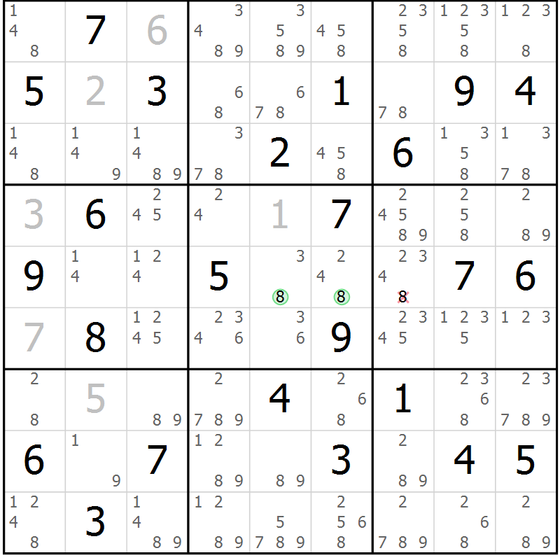 Position des candidats pour la solution de la Gr 46 page 49 du magazine de sudoku Suprême n° 034