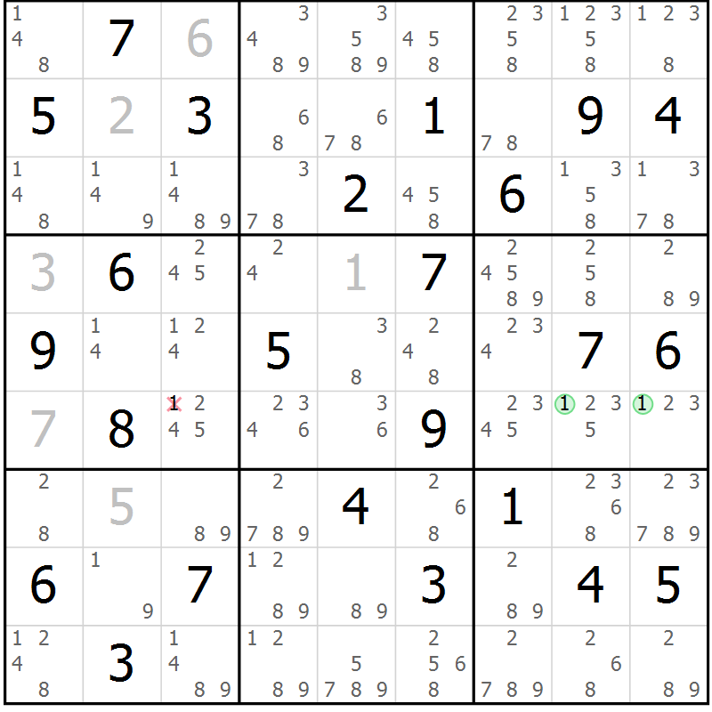 Position des candidats pour la solution de la Gr 46 page 49 du magazine de sudoku Suprême n° 034