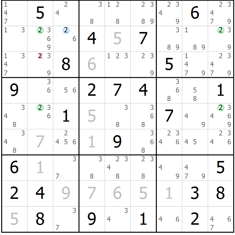 Position des candidats pour la solution de la Gr 47 page 50 du magazine de sudoku Suprême n° 034