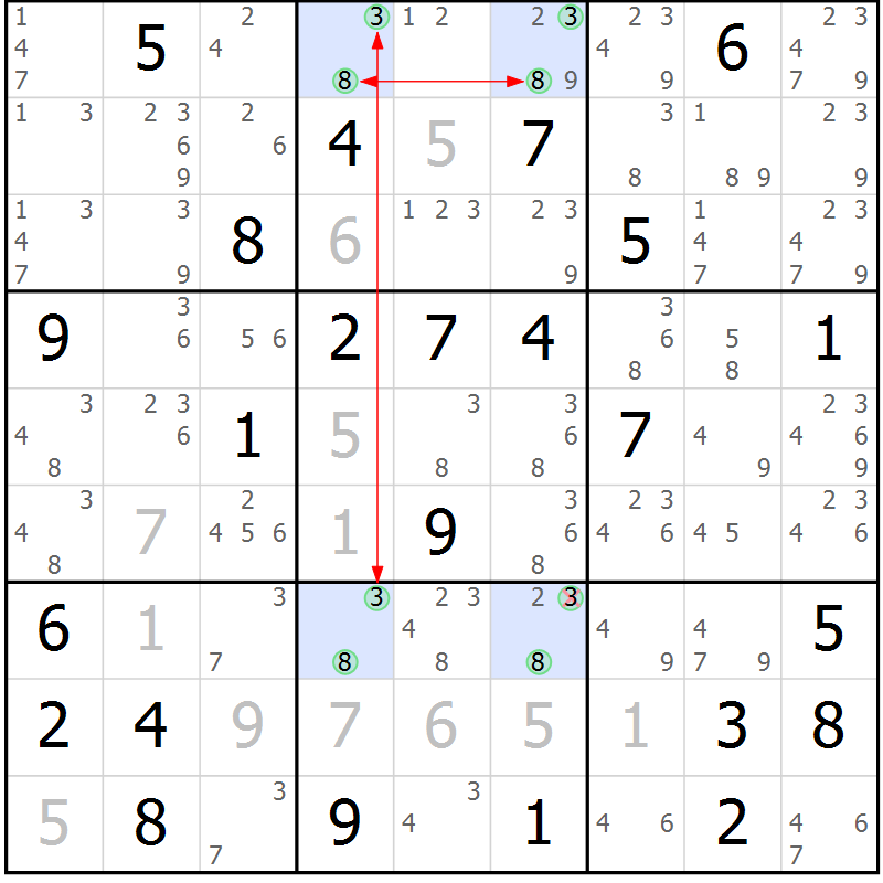 Position des candidats pour la solution de la Gr 47 page 50 du magazine de sudoku Suprême n° 034