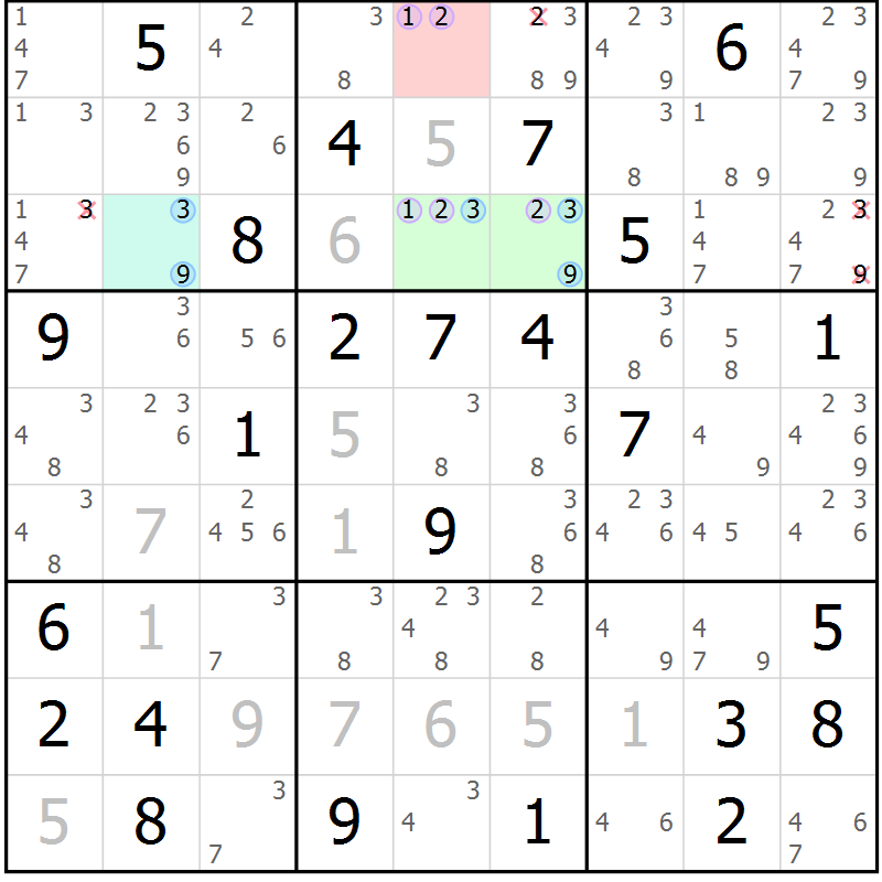Position des candidats pour la solution de la Gr 47 page 50 du magazine de sudoku Suprême n° 034