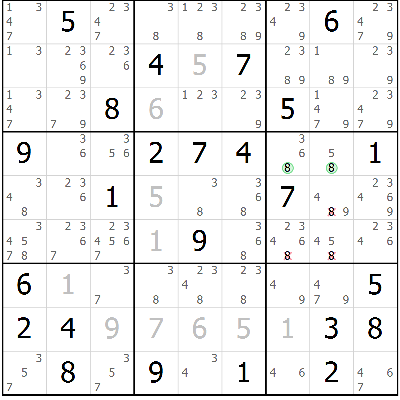 Position des candidats pour la solution de la Gr 47 page 50 du magazine de sudoku Suprême n° 034