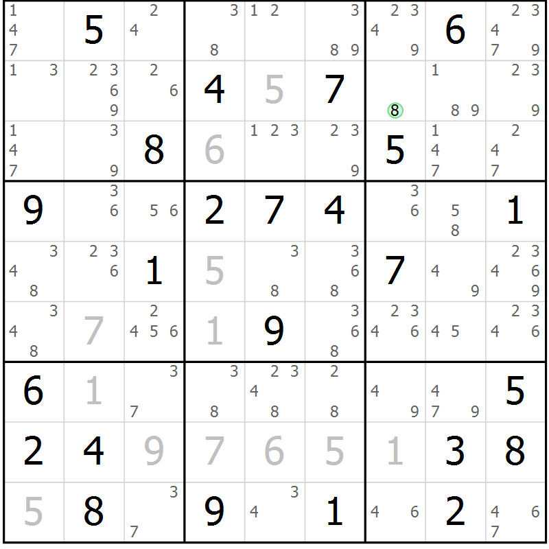 Position des candidats pour la solution de la Gr 47 page 50 du magazine de sudoku Suprême n° 034