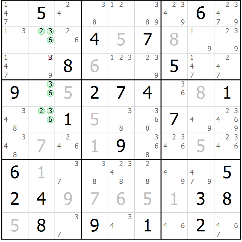 Position des candidats pour la solution de la Gr 47 page 50 du magazine de sudoku Suprême n° 034