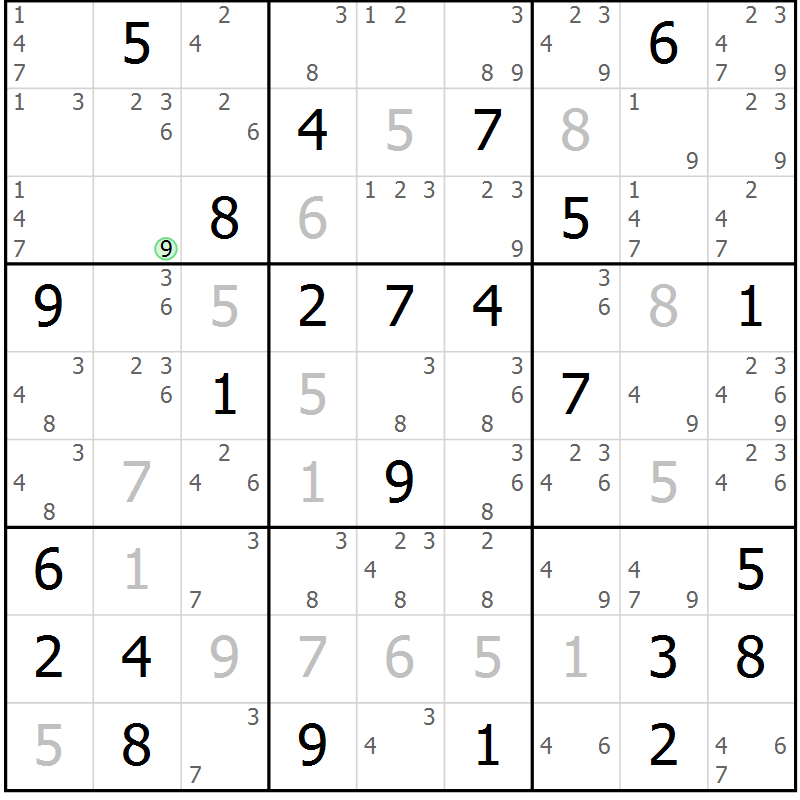 Position des candidats pour la solution de la Gr 47 page 50 du magazine de sudoku Suprême n° 034