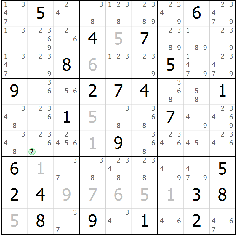 Position des candidats pour la solution de la Gr 47 page 50 du magazine de sudoku Suprême n° 034