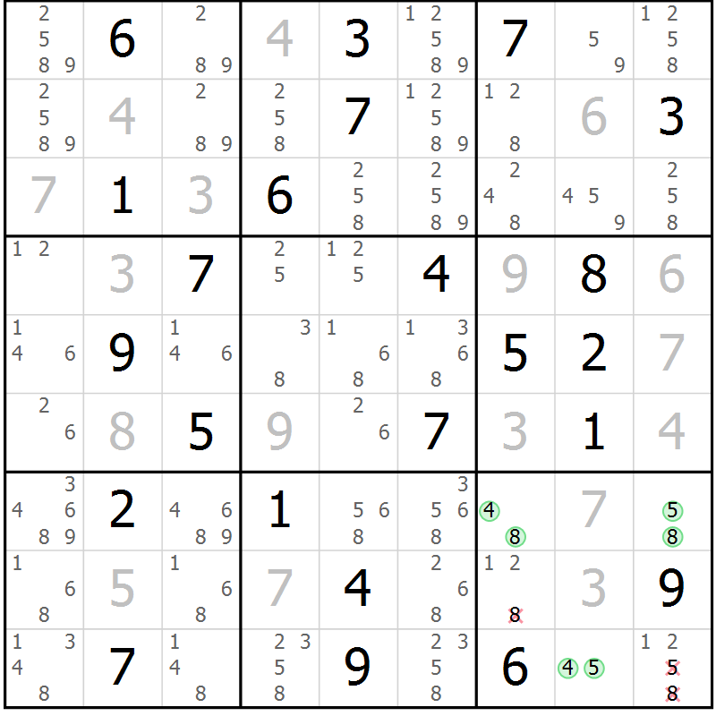 Position des candidats pour la solution de la Gr 48 page 51 du magazine de sudoku Suprême n° 034