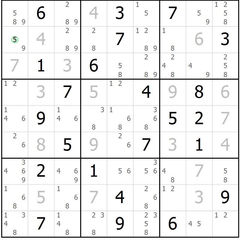 Position des candidats pour la solution de la Gr 48 page 51 du magazine de sudoku Suprême n° 034