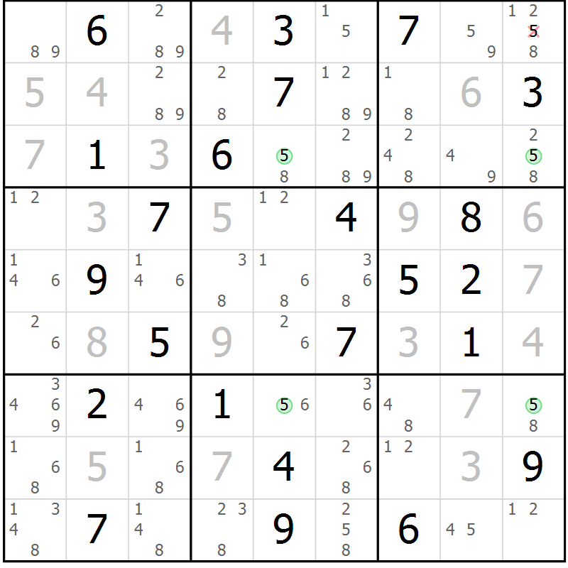 Position des candidats pour la solution de la Gr 48 page 51 du magazine de sudoku Suprême n° 034