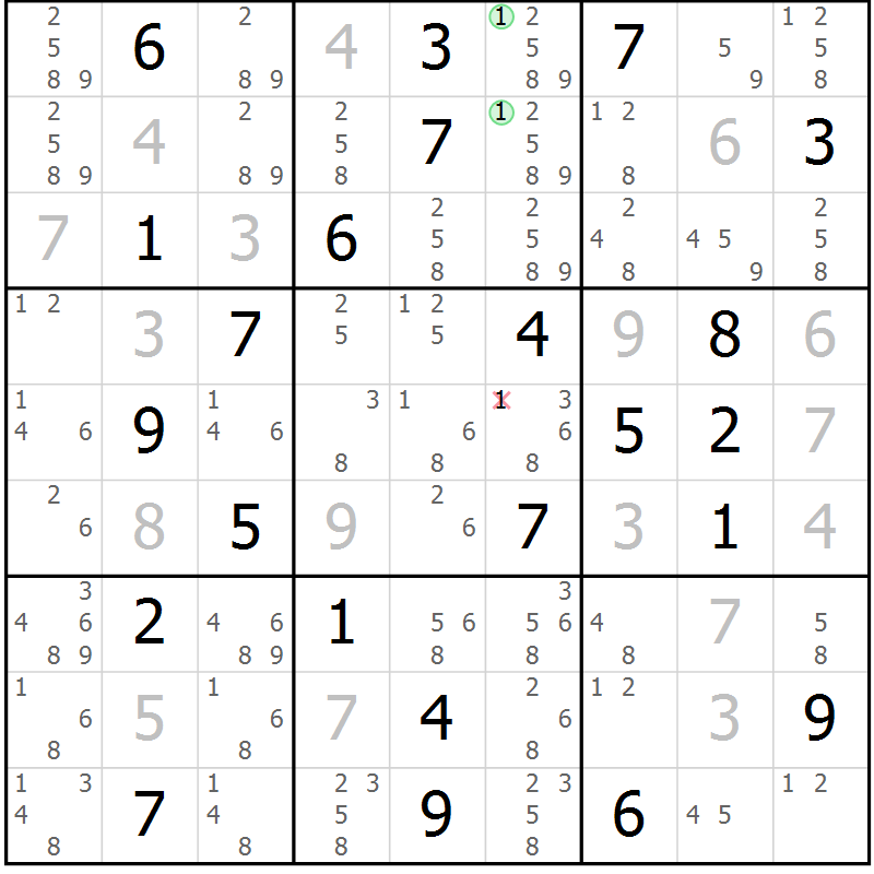 Position des candidats pour la solution de la Gr 48 page 51 du magazine de sudoku Suprême n° 034