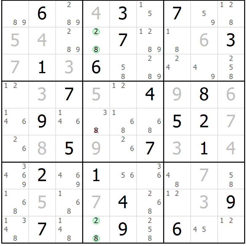 Position des candidats pour la solution de la Gr 48 page 51 du magazine de sudoku Suprême n° 034