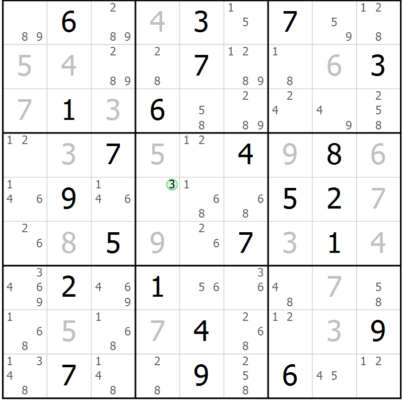 Position des candidats pour la solution de la Gr 48 page 51 du magazine de sudoku Suprême n° 034