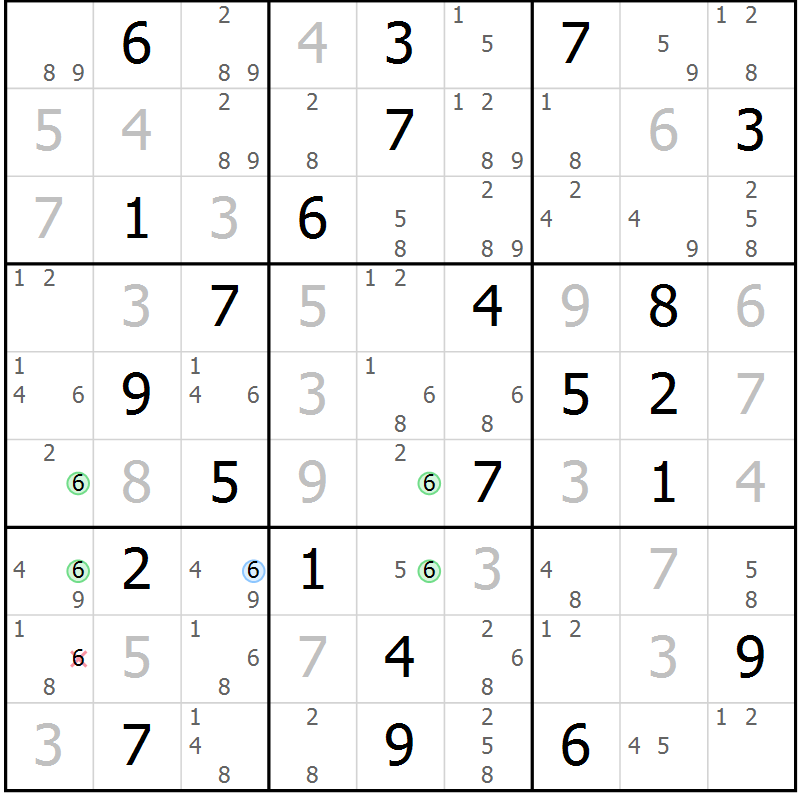 Position des candidats pour la solution de la Gr 48 page 51 du magazine de sudoku Suprême n° 034
