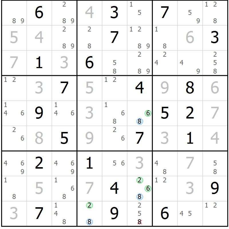 Position des candidats pour la solution de la Gr 48 page 51 du magazine de sudoku Suprême n° 034