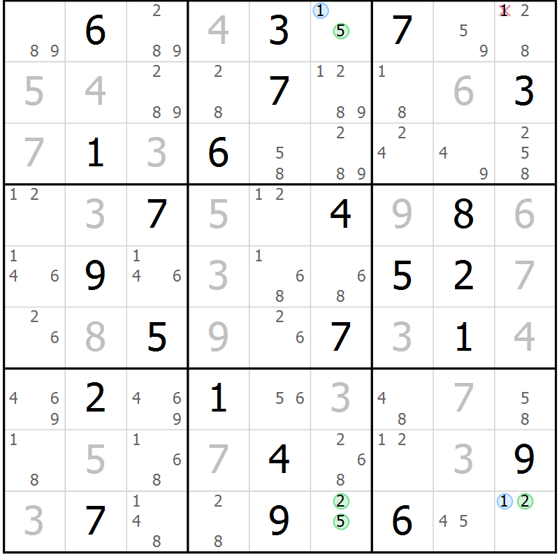 Position des candidats pour la solution de la Gr 48 page 51 du magazine de sudoku Suprême n° 034