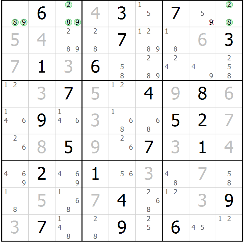 Position des candidats pour la solution de la Gr 48 page 51 du magazine de sudoku Suprême n° 034