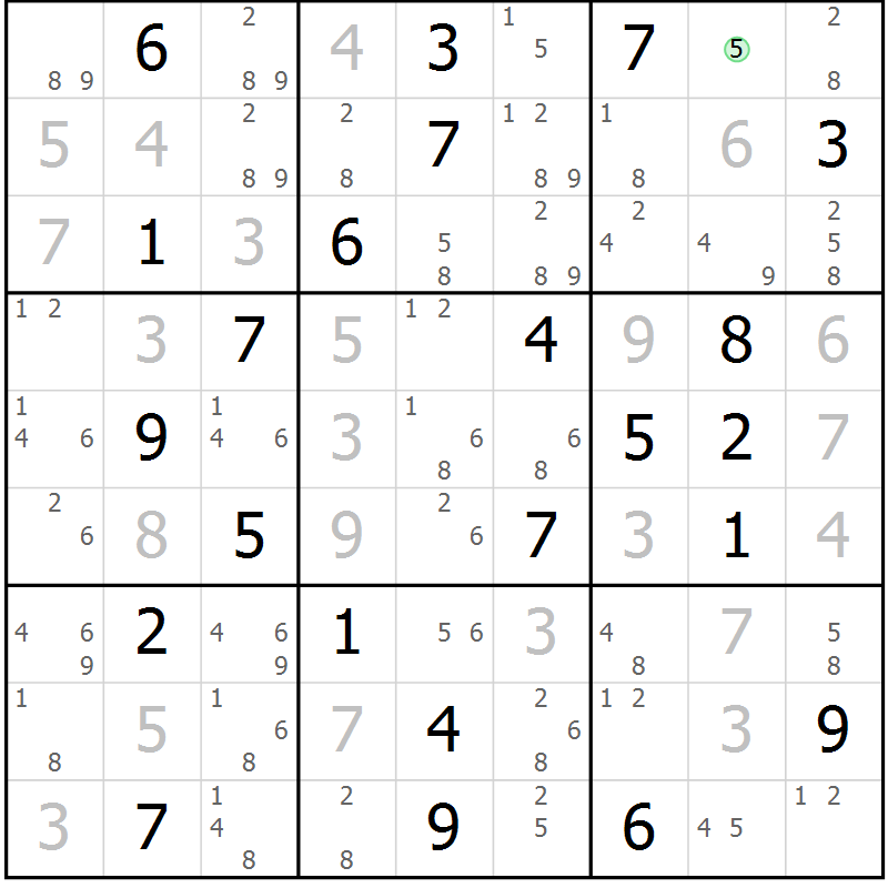 Position des candidats pour la solution de la Gr 48 page 51 du magazine de sudoku Suprême n° 034