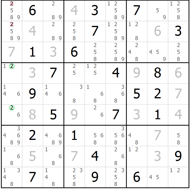 Position des candidats pour la solution de la Gr 48 page 51 du magazine de sudoku Suprême n° 034