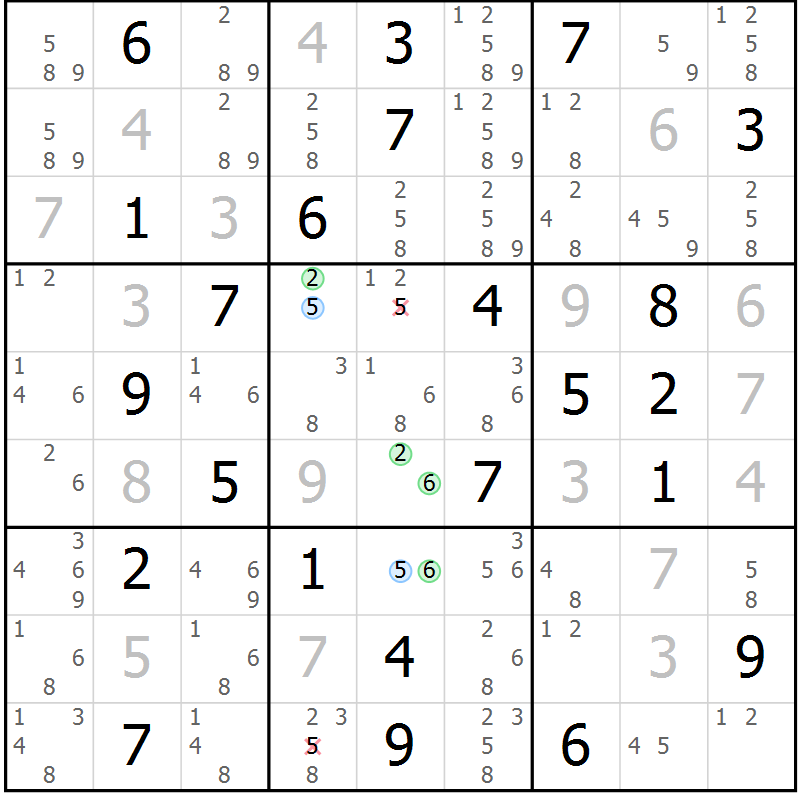 Position des candidats pour la solution de la Gr 48 page 51 du magazine de sudoku Suprême n° 034