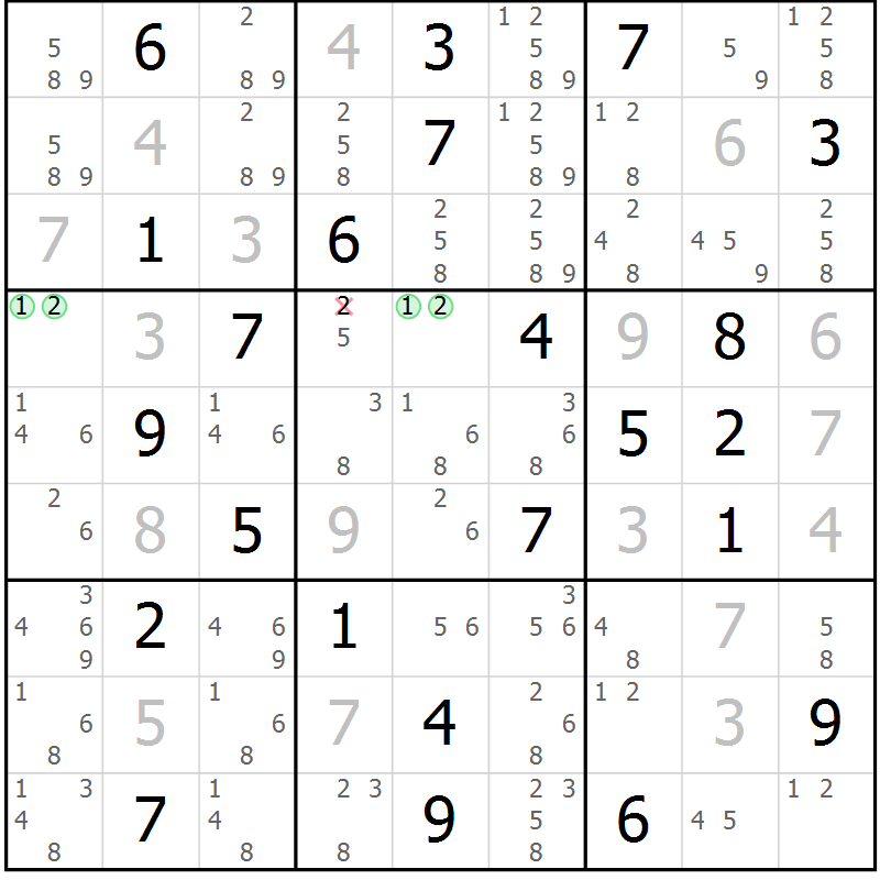 Position des candidats pour la solution de la Gr 48 page 51 du magazine de sudoku Suprême n° 034