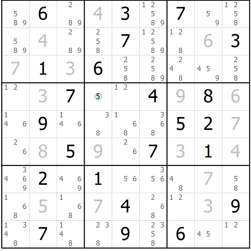 Position des candidats pour la solution de la Gr 48 page 51 du magazine de sudoku Suprême n° 034