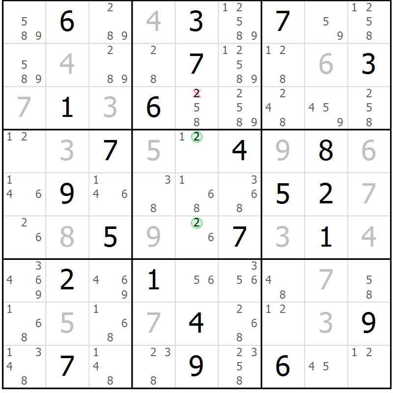 Position des candidats pour la solution de la Gr 48 page 51 du magazine de sudoku Suprême n° 034