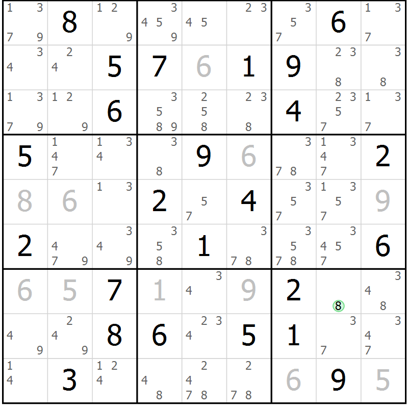 Position des candidats pour la solution de la Gr 49 page 52 du magazine de sudoku Suprême n° 034
