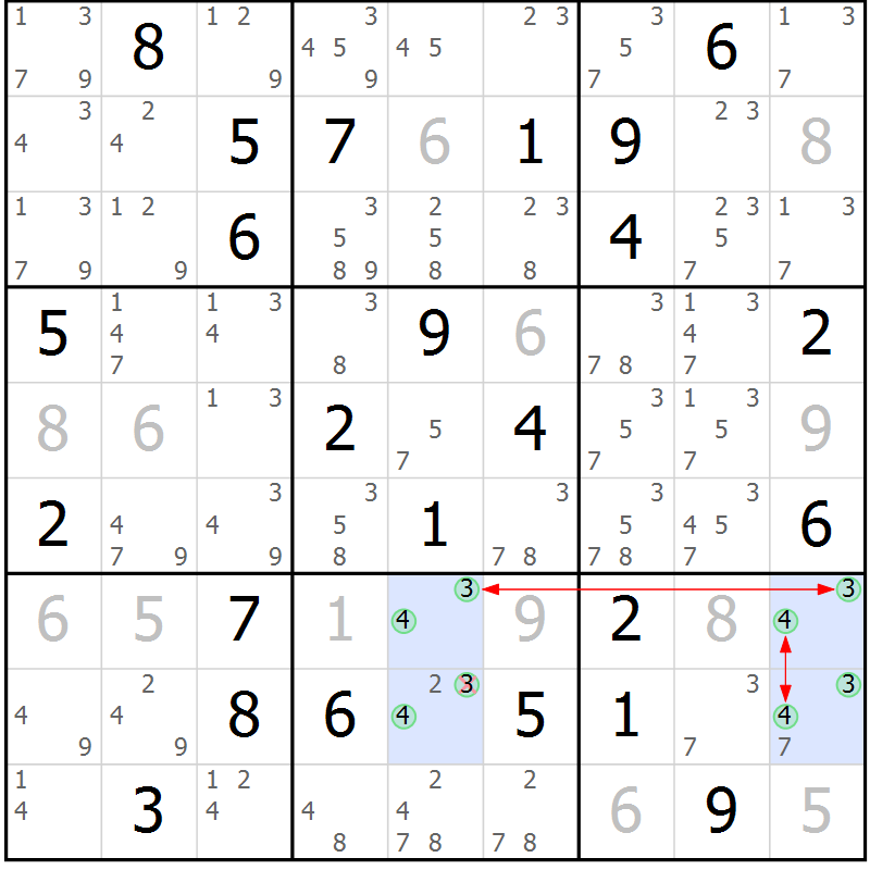 Position des candidats pour la solution de la Gr 49 page 52 du magazine de sudoku Suprême n° 034