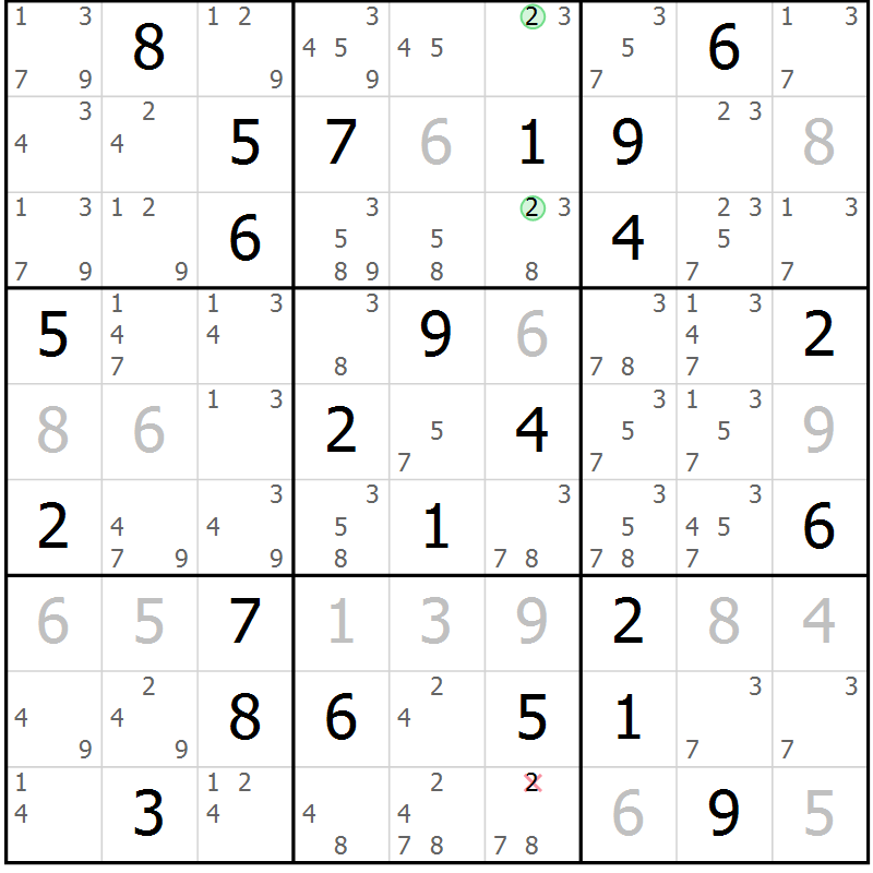 Position des candidats pour la solution de la Gr 49 page 52 du magazine de sudoku Suprême n° 034