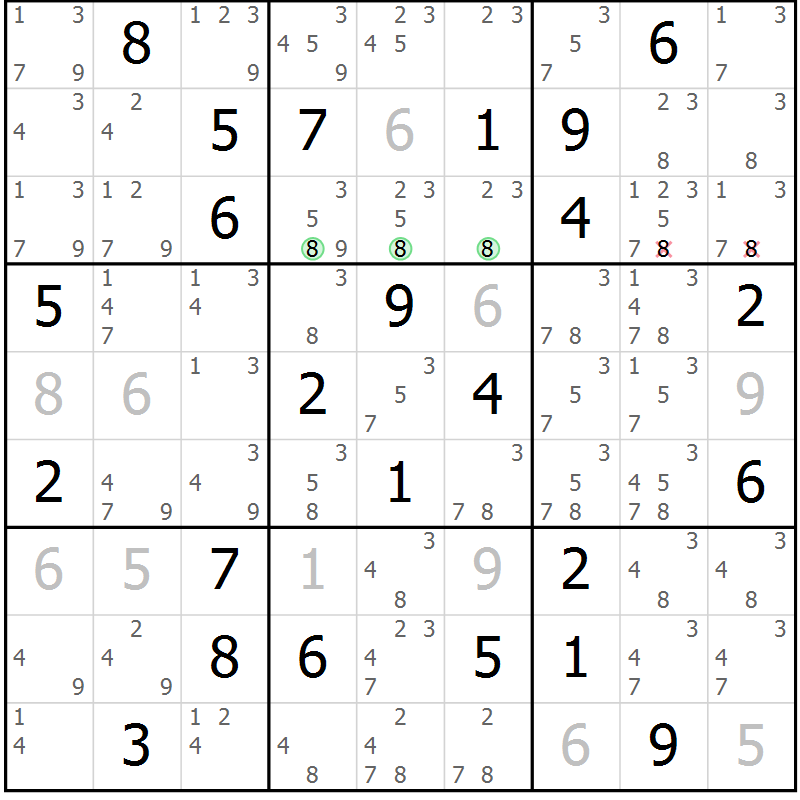 Position des candidats pour la solution de la Gr 49 page 52 du magazine de sudoku Suprême n° 034