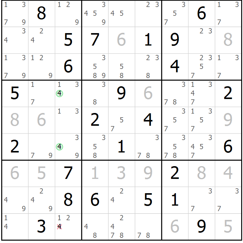 Position des candidats pour la solution de la Gr 49 page 52 du magazine de sudoku Suprême n° 034