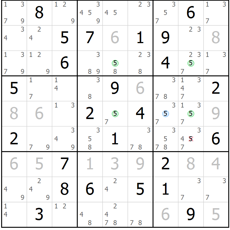 Position des candidats pour la solution de la Gr 49 page 52 du magazine de sudoku Suprême n° 034
