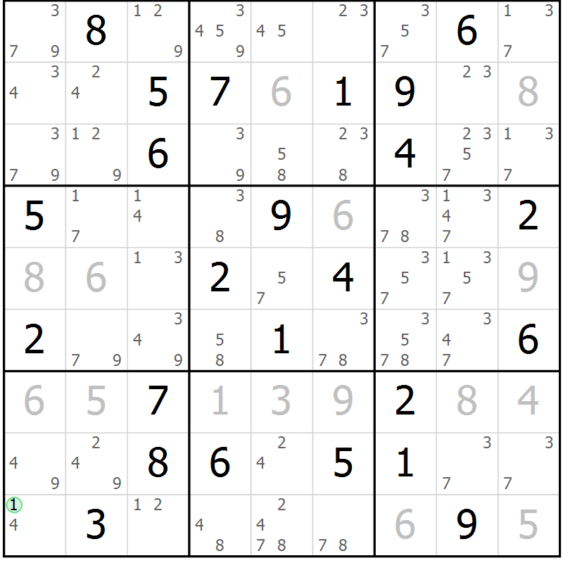 Position des candidats pour la solution de la Gr 49 page 52 du magazine de sudoku Suprême n° 034