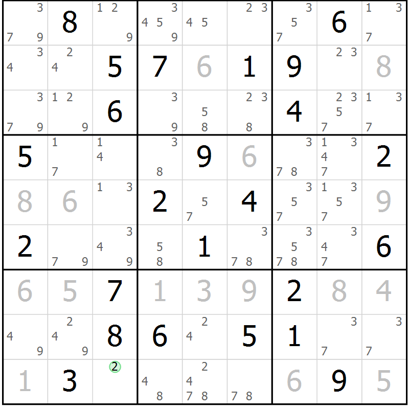 Position des candidats pour la solution de la Gr 49 page 52 du magazine de sudoku Suprême n° 034