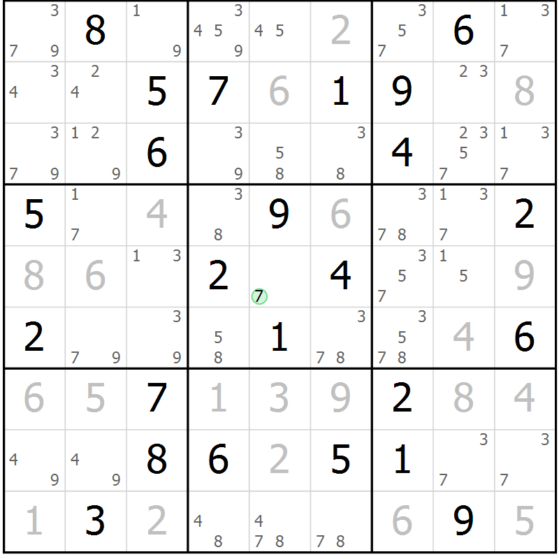 Position des candidats pour la solution de la Gr 49 page 52 du magazine de sudoku Suprême n° 034