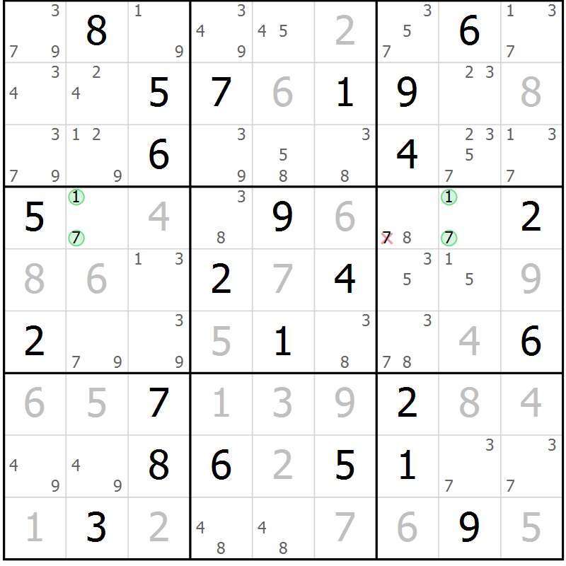 Position des candidats pour la solution de la Gr 49 page 52 du magazine de sudoku Suprême n° 034