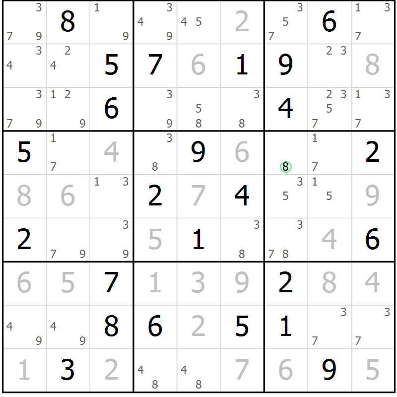 Position des candidats pour la solution de la Gr 49 page 52 du magazine de sudoku Suprême n° 034